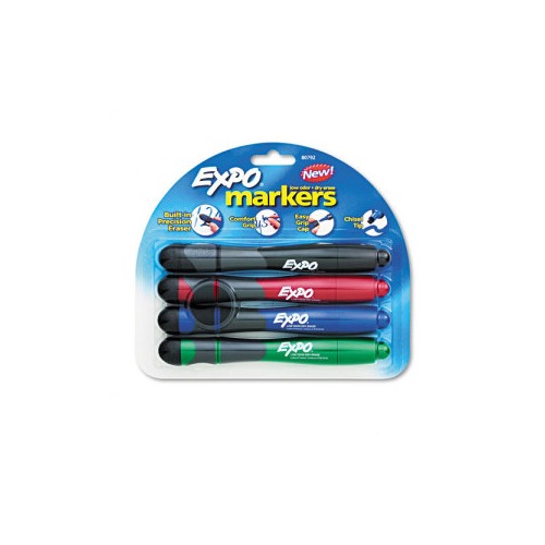 Expo Low Odor Ultra Fine Tip Dry Erase Markers with Built-in Eraser and  Grip, 12