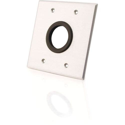 C2G 1.5in Grommet Cable Pass Through Double Gang Wall Plate Brushed